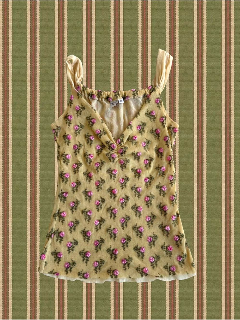 Sweet Pea Yellow Floral Tank with Pink Rose Accents